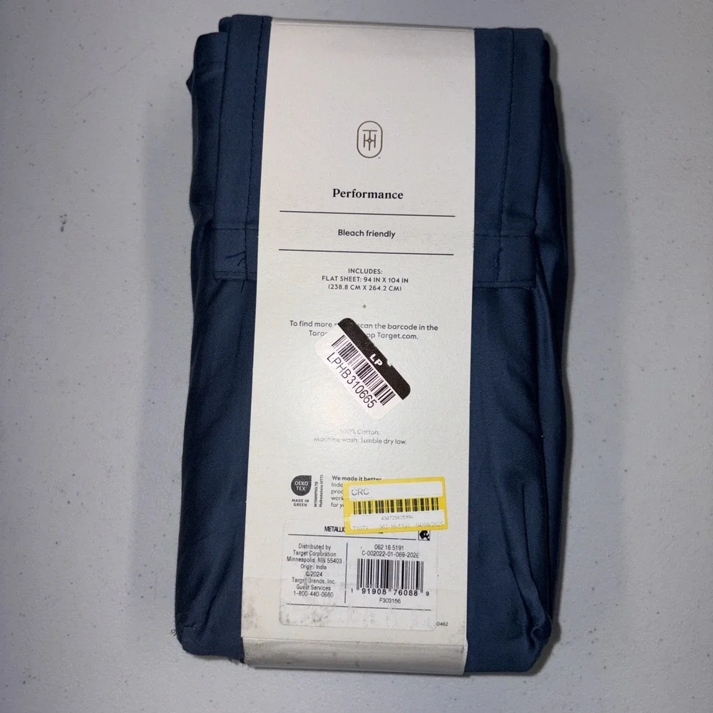 Threshold Performance 100% Cotton Sateen QUEEN Flat Sheet Blue 400 TC Smooth